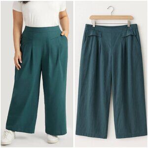 Bloom Chic | XL 14-16 | Teal Wide Leg Pull On Pants | Stretch Pleated Lounge